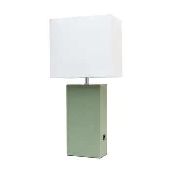 21" Sage Faux Leather USB Table Lamp LED With White Shade