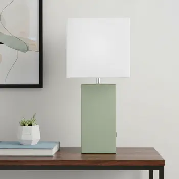 21" Sage Faux Leather USB Table Lamp LED With White Shade