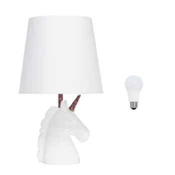16" White And Rainbow Novelty Table Lamp LED With White Drum Shade