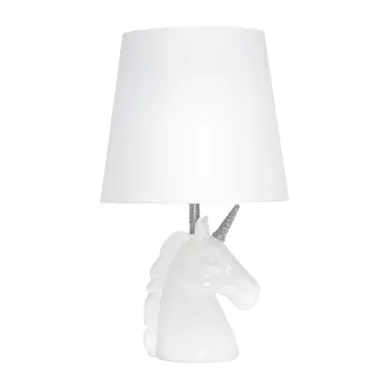 16" White And Silver Novelty Table Lamp LED With White Drum Shade