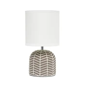 10" Taupe Ceramic Round Table Lamp With White Drum Shade