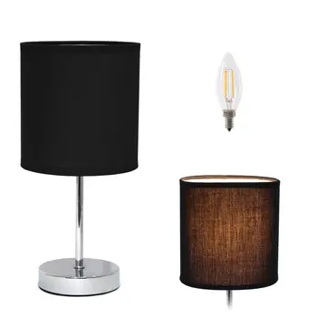 12" Silver Metal Table Lamp LED With Black Drum Shade