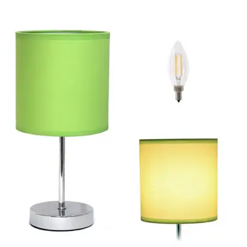12" Silver Metal Table Lamp LED With Green Drum Shade
