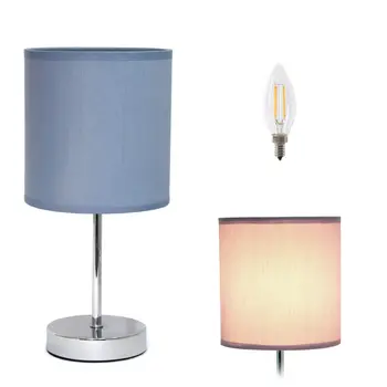 12" Silver Metal Table Lamp LED With Purple Drum Shade