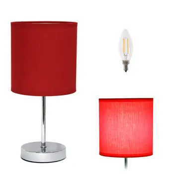 12" Silver Metal Table Lamp LED With Red Drum Shade