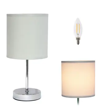 12" Silver Metal Table Lamp LED With Slate Gray Drum Shade