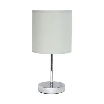 12" Silver Metal Table Lamp LED With Slate Gray Drum Shade