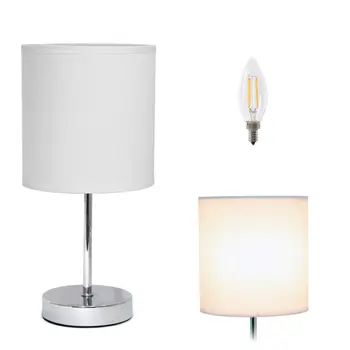 12" White Metal Table Lamp LED With White Drum Shade
