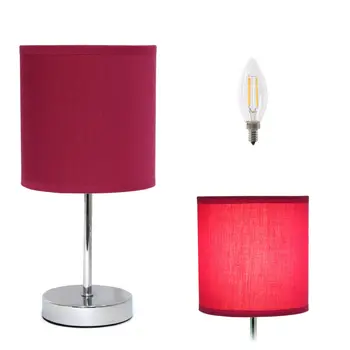 12" Silver Metal Table Lamp LED With Wine Drum Shade