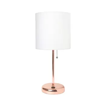 20" Rose Gold Metal USB Table Lamp LED With White Drum Shade