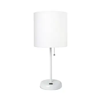 20" White Metal USB Table Lamp LED With White Drum Shade
