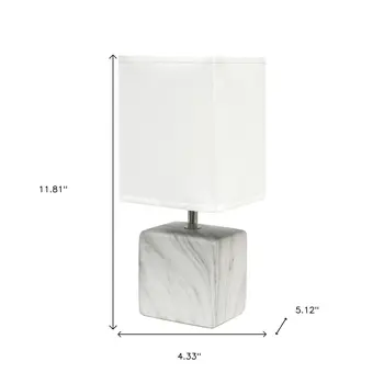 12" White And Black Ceramic Square Table Lamp With White Shade