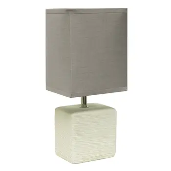 12" White Ceramic Square Table Lamp With Gray Shade
