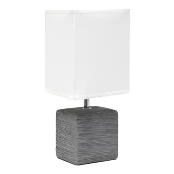 12" Gray Ceramic Square Table Lamp With White Shade