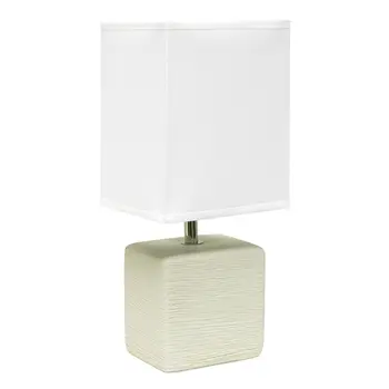 12" Off White Ceramic Square Table Lamp With White Shade