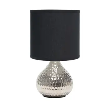 9" Silver Metal Round Table Lamp With Black Drum Shade