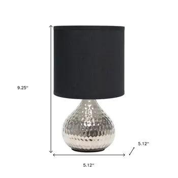 9" Silver Metal Round Table Lamp With Black Drum Shade