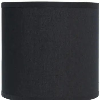 9" Silver Metal Round Table Lamp With Black Drum Shade