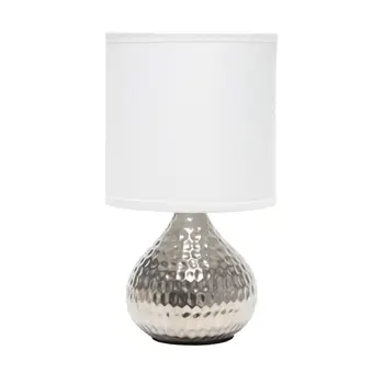 9" Silver Metal Round Table Lamp With White Drum Shade