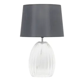 18" Clear Glass Novelty Table Lamp With Gray Drum Shade