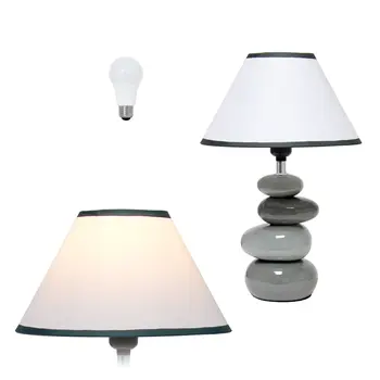 15" Gray Ceramic Novelty Table Lamp LED With White Empire Shade