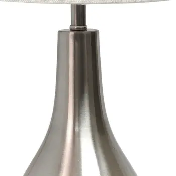 20" Nickel Metal Round Table Lamp With White Drum Shade