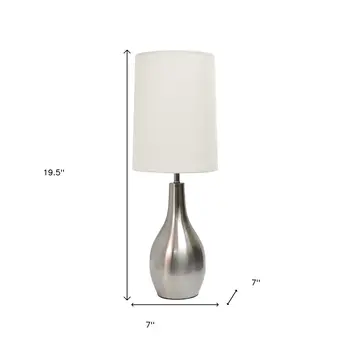 20" Nickel Metal Round Table Lamp With White Drum Shade