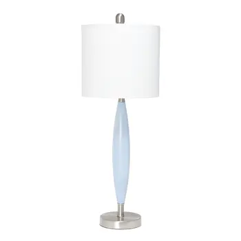 27" Blue And Silver Metal Novelty Table Lamp With White Drum Shade