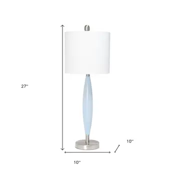 27" Blue And Silver Metal Novelty Table Lamp With White Drum Shade