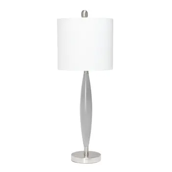 27" Gray And Silver Metal Novelty Table Lamp With White Drum Shade