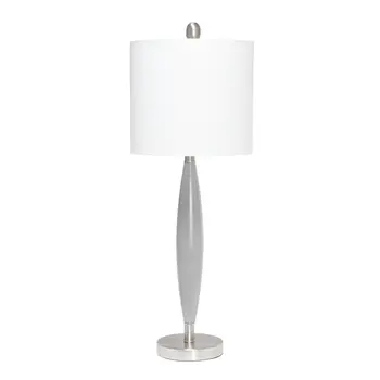 27" Gray And Silver Metal Novelty Table Lamp With White Drum Shade