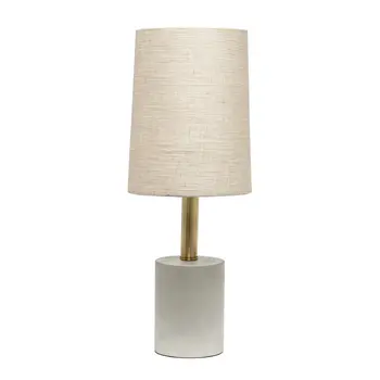 18" Gray And Gold Concrete Table Lamp With Khaki Drum Shade