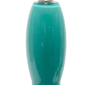 23" Teal Blue And Silver Glass And Metal Novelty Table Lamp With White Drum Shade