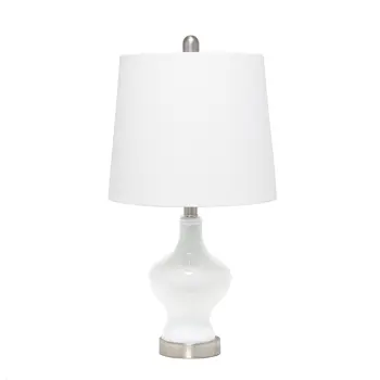 23" White And Silver Glass Gourd Table Lamp With White Drum Shade