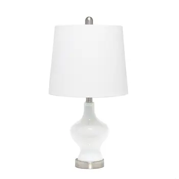 23" White And Silver Glass Gourd Table Lamp With White Drum Shade