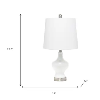 23" White And Silver Glass Gourd Table Lamp With White Drum Shade