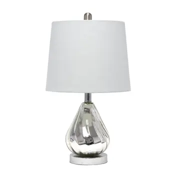 21" Silver Glass Round Table Lamp With Gray Drum Shade