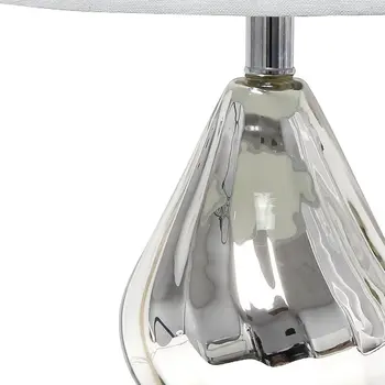 21" Silver Glass Round Table Lamp With Gray Drum Shade