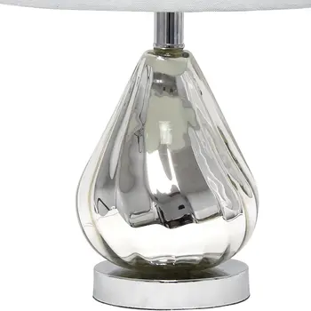 21" Silver Glass Round Table Lamp With Gray Drum Shade