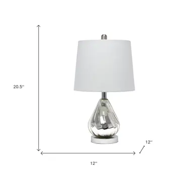 21" Silver Glass Round Table Lamp With Gray Drum Shade