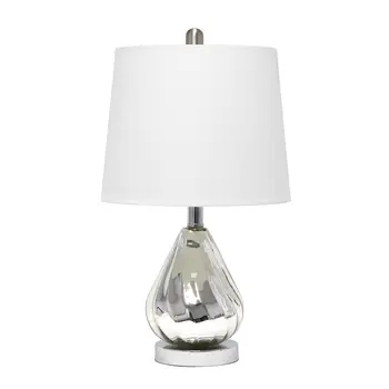21" Silver Glass And Metal Round Table Lamp With White Drum Shade