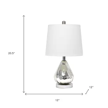 21" Silver Glass And Metal Round Table Lamp With White Drum Shade