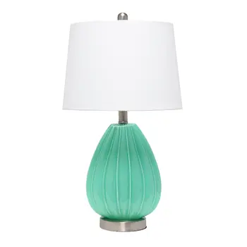 23" Sea Green And Silver Glass And Metal Novelty Table Lamp With White Drum Shade