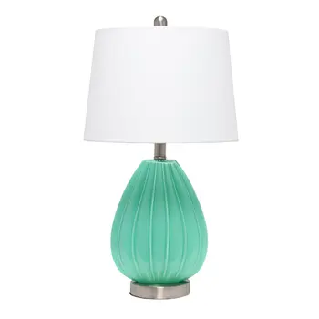 23" Sea Green And Silver Glass And Metal Novelty Table Lamp With White Drum Shade
