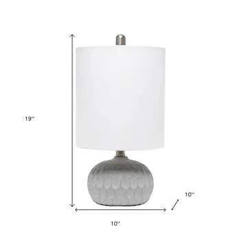 19" Gray Concrete Round Table Lamp With White Drum Shade