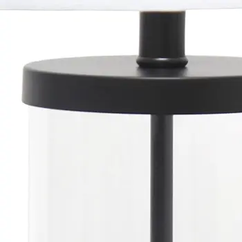 28" Black And Clear Glass And Metal Table Lamp With White Drum Shade