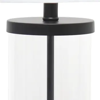 28" Black And Clear Glass And Metal Table Lamp With White Drum Shade