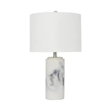 24" White And Black Concrete Table Lamp With White Drum Shade