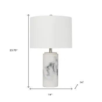 24" White And Black Concrete Table Lamp With White Drum Shade
