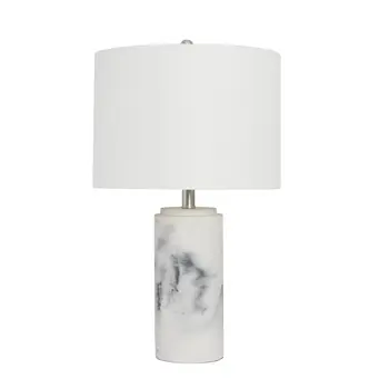 24" White And Black Concrete Table Lamp With White Drum Shade